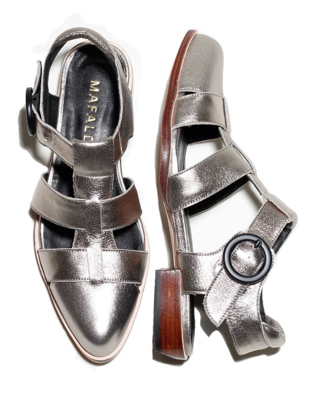 Mafalda silver t strap fisherman shoes